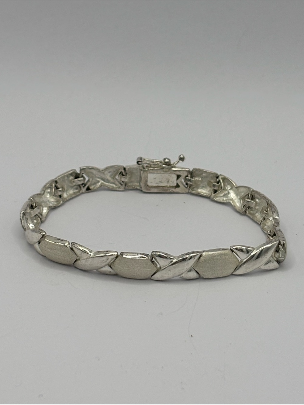 Vintage Sterling Silver 925 XO Hugs Kisses Link Bracelet 7.5" Two Tone 16.6g